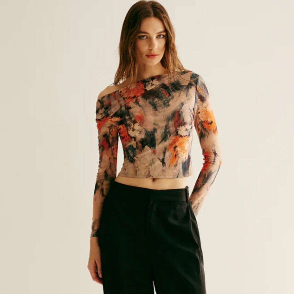 Commense Artistic Print Long Sleeve Blouse